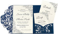 DORIS HOME Laser Cut Wedding Invitation Pockets, Blue, 5"x7" | 50pcs, With Envelopes, For Wedding & Anniversary, No Inserts Included
