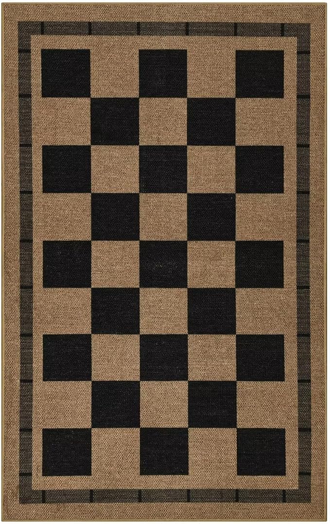 Vasofe Washable Small Entry Rug, 2x3 Checkered Jute Rugs Outdoor Indoor Mat | Non-slip Bedroom Front Door Mats Entrance Doorway Kitchen Carpets, Plaid Farmhouse Porch Carpet, Black and Brown