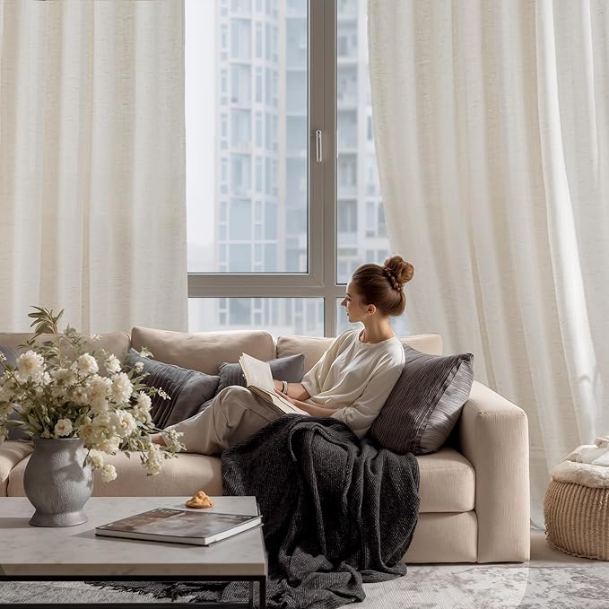 RYB HOME Linen Sheer Curtains Extra Long Window Drapes Light & Airy Translucent - Image 8