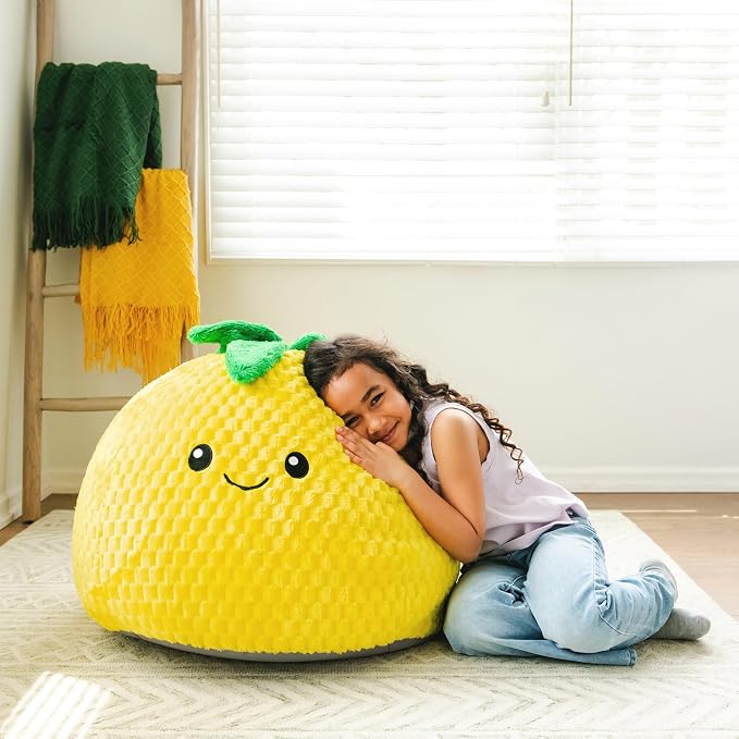 Big Joe Pineapple PlushiPals Super Soft Bean Bag Chair for Kids, Ultra-Soft Plush Polyester Blend, 2.5 feet Refillable | 2.5 feet, Polystyrene Bean Filled, Refillable, Snuggle Puff, Safe for Kids Ages 3 and Up, Supports Up to 150 lbs