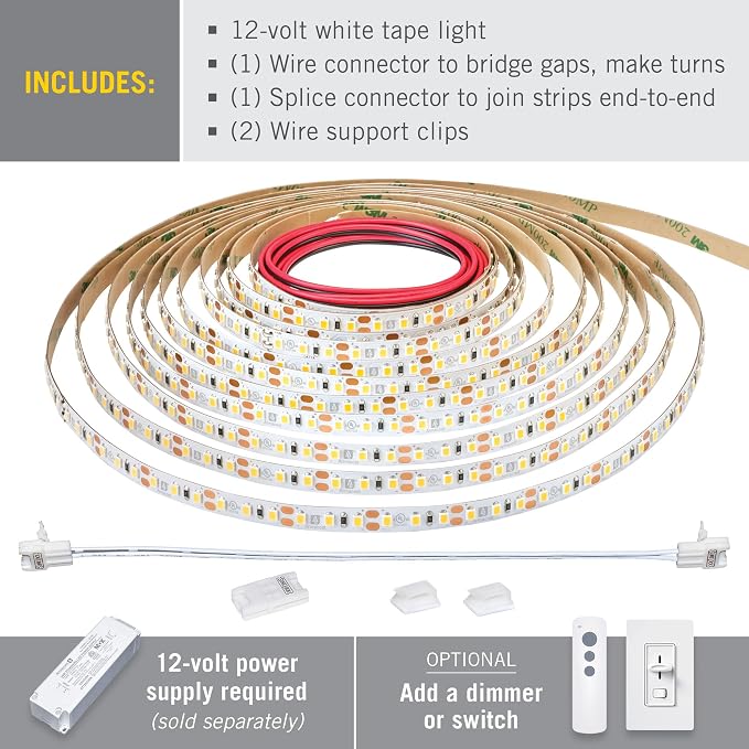 Armacost Lighting RibbonFlex Pro 12V White LED Strip Lights 120 LED/m, 2700K, 8.2 ft, 133210