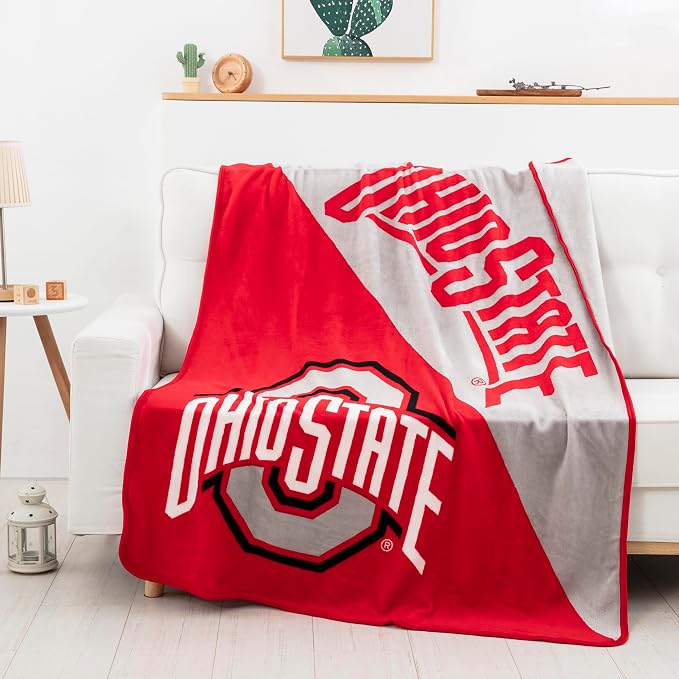 Northwest NCAA Ohio State Buckeyes Unisex Micro Raschel Throw Blanket, 46 x 60 Inches, Halftone Design, Soft Fan Blanket