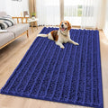 Smiry Dog Door Mat for Muddy Paws 59x35, Absorbent Dirt Trapper, Non-Slip Washable Chenille Entryway Rug for Inside Floor, Navy Blue, Layered Pattern