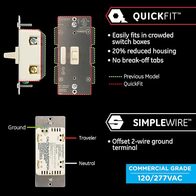 Enbrighten Z-Wave Add-On Switch, Toggle, Light Almond, 1 Pack | Not for Standalone Use, Pair with other Enbrighten Z-Wave Switches for 3-Way Setup