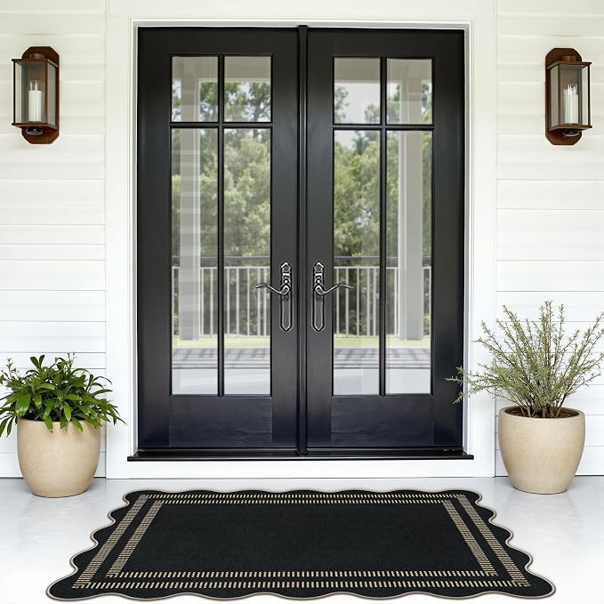 Modern Easy Jute 3x5 Outdoor Patio Rug, Black Washable Rugs for Entryway Indoor Kitchen Rugs, Farmhouse Neutral Non Slip Carpet for Living Room Backyard