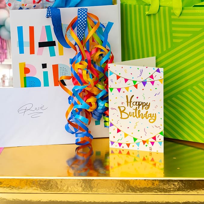 120 Pack Assorted Gold Foil Happy Birthday Cards with Envelopes, Organizer Box, Stickers, and Seals - 4x6 Inches, 8 Unique Designs, Ideal for Kids, Men, Women, and Elderly
