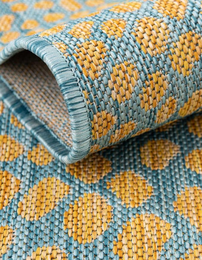 Jill Zarin Jill Zarin Outdoor Collection Area Rug - Cape Town (2' x 6' Runner Yellow and Aqua/Light Blue)