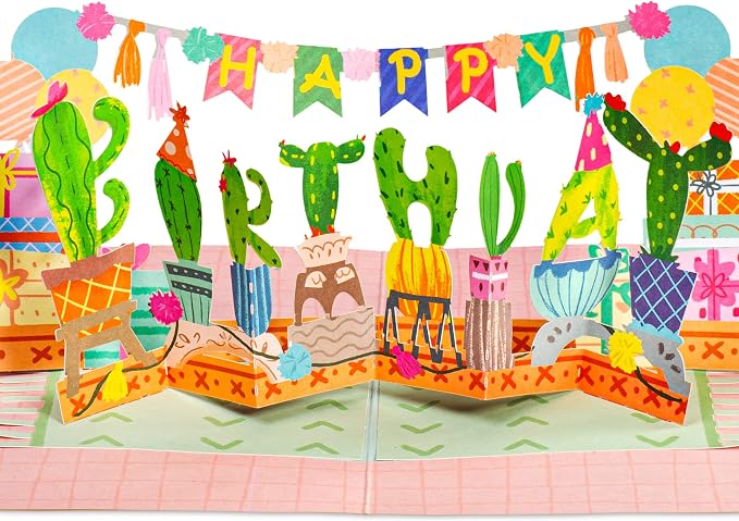 Paper Love Birthday Pop Up Cards 2 Pack - Includes 1 Birthday Butterfly and 1 Happy Birthday Cactus, For Adults or Kids -5" x 7" Cover - Includes Envelope and Note Tag