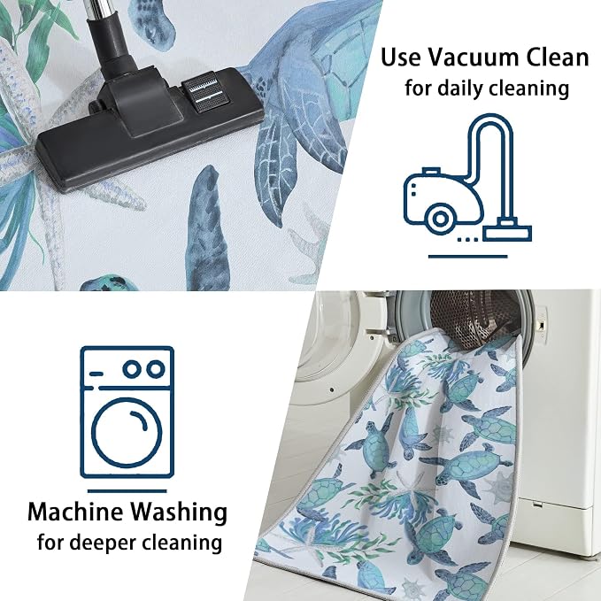Tritard Coastal Sea Turtles Area Rugs Beach Themed Nautical Non Slip Area Rugs Stain Resistant Washable Accent Rugs Non Shedding Floor Carpet for Living Room Bedroom, Teal, 4x6 Feet