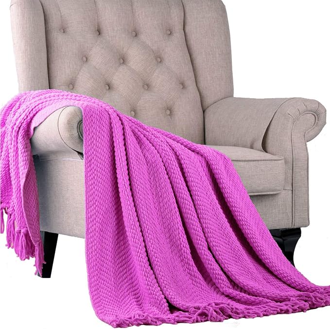 Home Soft Things Purple Throw Blanket Knitted Tweed Throw 50'' x 60'', Violet, Super Soft Cozy Warm Comfortable Breathable Throw for Living Room Chair Couch Bed Sofa Bedroom Home Décor