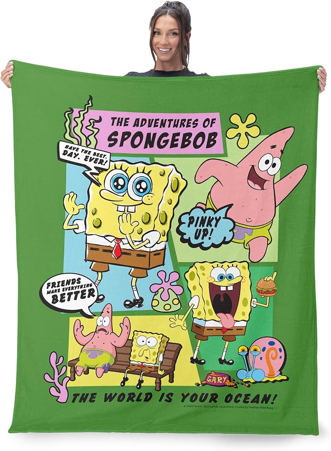 Spongebob Squarepants Adventures of Spongebob Silk Touch Throw Blanket, Soft Plush Bed & Couch Cover, 50 x 60 Inches