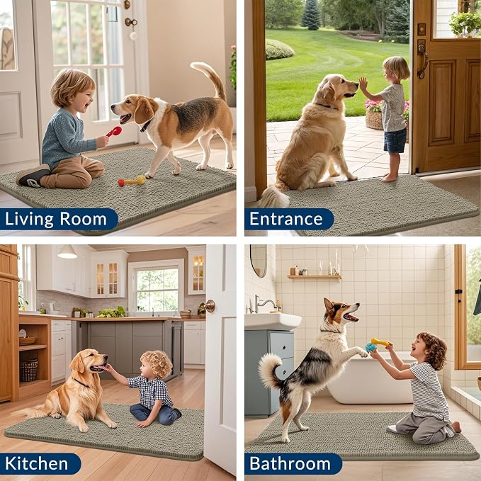 Smiry Dog Door Mat for Muddy Paws 36x24, Absorbent Dirt Trapper, Non-Slip Washable Chenille Entryway Rug for Inside Floor, Warm Taupe, Classic Solid