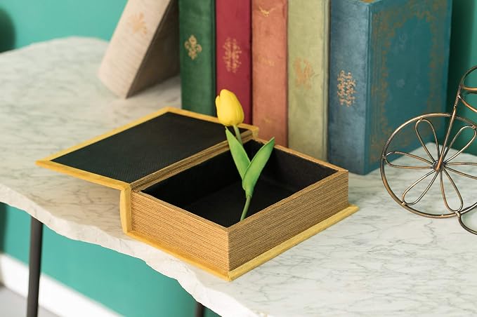 Decorative Vintage Book Shaped Trinket Storage Box - Yellow