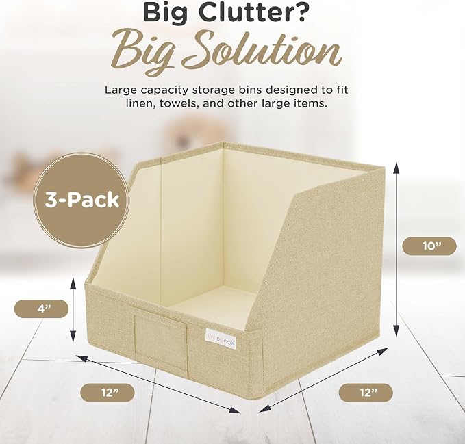 VIVIDECOR Open Front Trapezoid Closet Bins, Fabric Storage Bins for Shelves, 3 Pack