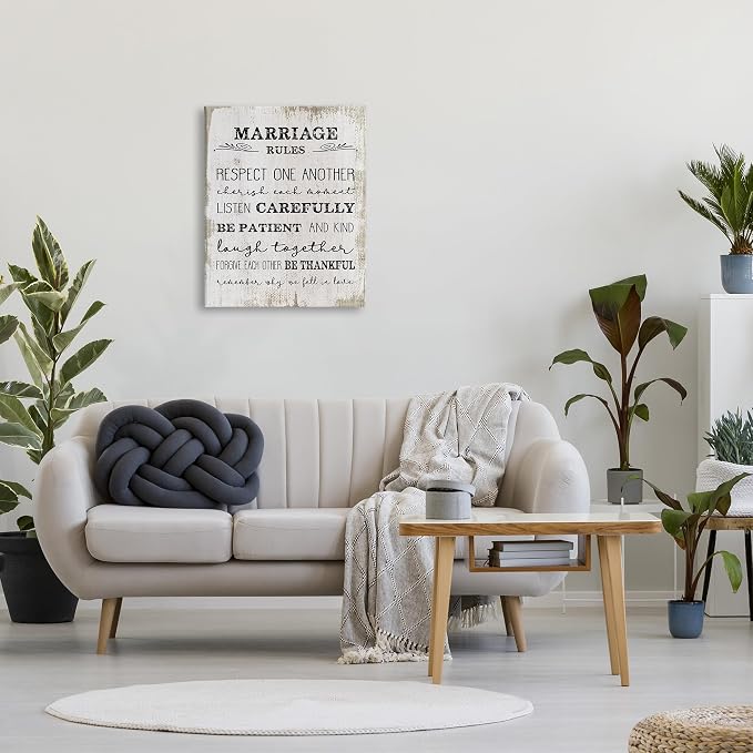Stupell Industries Marriage Rules Home Family Inspirational Word Textured Design Oversized Stretched Canvas Wall Art by Daphne Polselli, 24 x 1.5 x 30, Multi-Color | Stupell Industries · By Lil' Rue · Inspirational typography decor · Ready to hang · Ma...