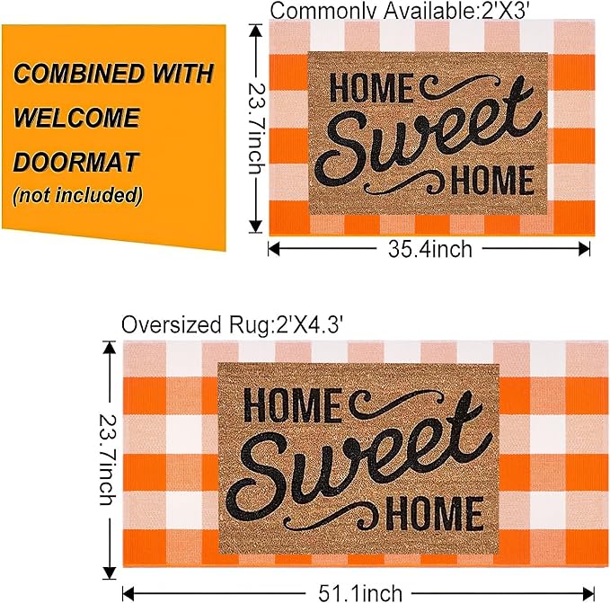 Orange and White Layered Doormat 27.5''x 43.3''Fall Outdoor Rug Cotton Woven Washable Farmhouse Door Mats Outdoor for Halloween Mat,Entryway,Bedroom,Patio