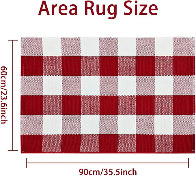 USTIDE Buffalo Check Plaid Doormat Red and White 2'x3'Hand Woven Cotton Plaid Rugs Farmhouse Layered Door Perfect for Front Door Porch Outdoor Rug