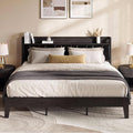 LIKIMIO California King Bed Frame, PU Leather Storage Headboard with Charging Station, Solid and Stable, Noise Free, No Box Spring Needed, Easy Assembly, Black