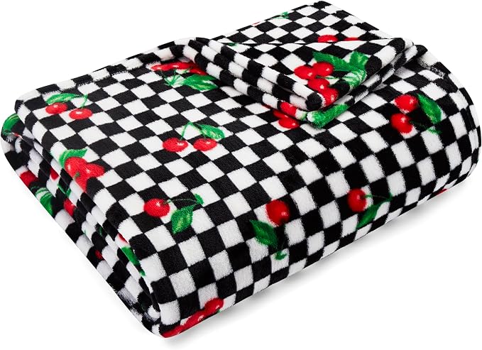 Betsey Johnson - Oversized Throw Blanket 50x70, Ultra-Soft Plush Bedding for Couch or Bed, Cozy & Lightweight, Soft Blanket with Cherry Checker Print (Red)