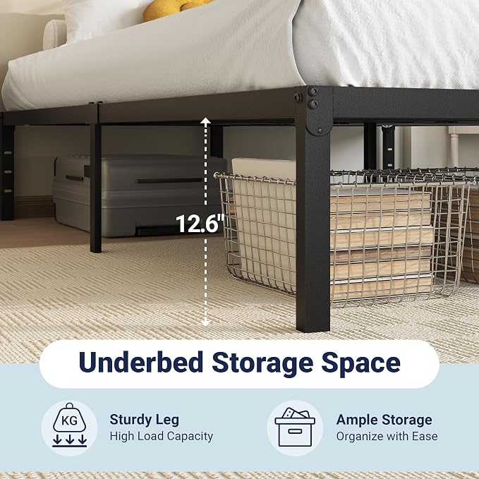 Allewie Twin Bed Frame, 14 inch Metal Beds with Storage Space, Black | Heavy-Duty Metal Platform Beds, Large Under-Bed Storage Space, No Box Spring Needed, Easy Assembly