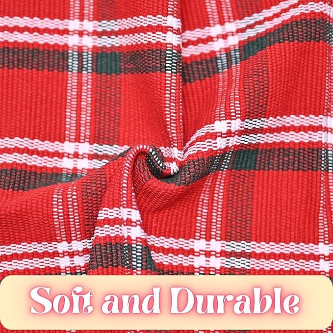 Ckorzen Red Green and White Plaid Rug, 4' x 6' Christmas Front Porch Outdoor Rug, Handwoven Cotton Washable Rug for Layered Door Mats, Holiday Entryway and Home Décor