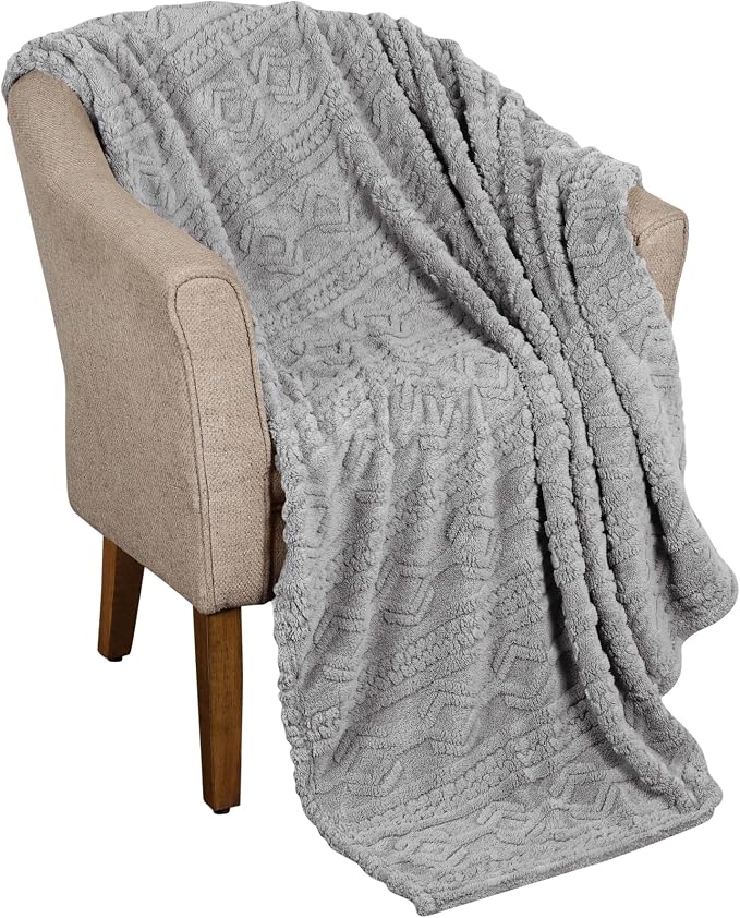 SUPERIOR Fleece Boho Jacquard Blanket, Decorative Blankets for Bedroom, Sofa, Fuzzy, Plush, Fluffy, Soft, Cute Room Decor, Beautiful Cover, Comfort Essentials, Arctic Collection, King, Platinum
