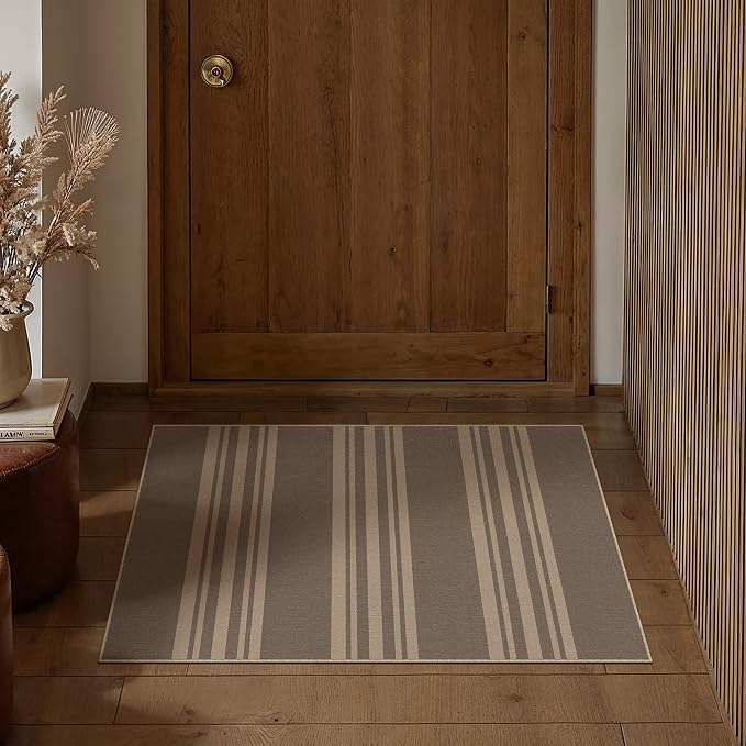 PureCozy Striped Easy Jute Rug 2x3 Nature Entryway Carpet Washable Non Slip Door Mat Farmhouse Neutral Non Shedding Entry Small Indoor Outdoor Rug for Kitchen Bedroom Mudroom Bathroom