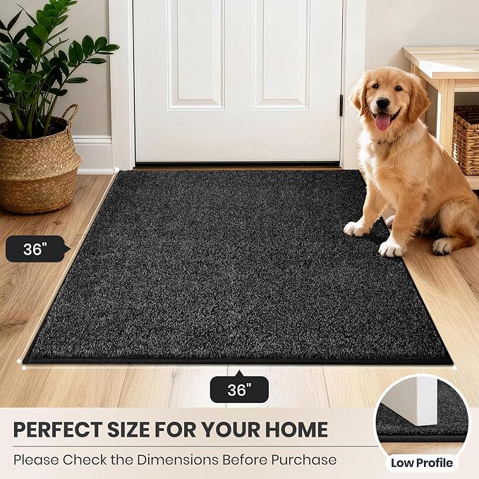 PURRUGS Dirt Trapping Door Mat 36" x 36", Non-Slip Machine Washable Entryway Rug, Dog Doormat, Indoor Front Door Mat, Super Absorbent Entry Rug for Muddy Shoes & Paws, Charcoal
