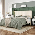 Allewie Full Bed Frame, Upholstered Platform Bed with Adjustable Vertical Channel Tufted Headboard, Mattress Foundation with Strong Wooden Slats, Box Spring Optional, Easy Assembly, Chenille White
