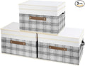 TYEERS Collapsible Storage Bins with Lids, Patchwork Design, Washable, Fabric Storage Boxes, 14.9x9.8x9.8 inches, 3 Pack, Gray