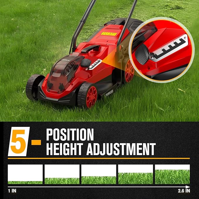 HEINPRO 14" Cordless Lawn Mower Compatible with Milwaukee M18 Battery | 2-in-1 Mulching & Rear Bagging Design, Brushless Motor w/ 5-Position Height Adjustment for Small Yards (Battery not Included)