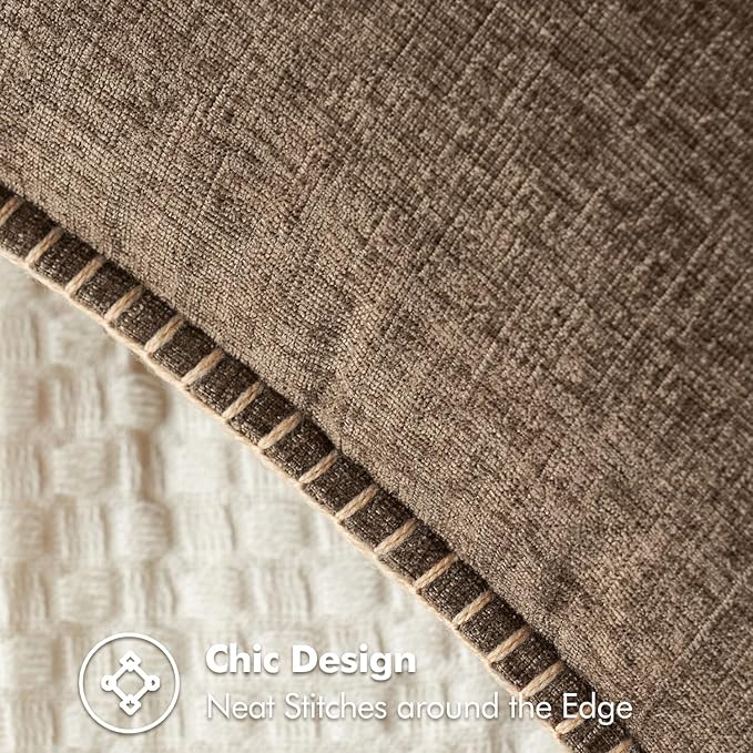 MIULEE Pack of 2 Couch Throw Pillow Covers 18x18 Inch Brown Farmhouse Decorative Pillow Covers with Stitched Edge Soft Chenille Solid Dyed Spring Pillow Covers for Sofa Bed Living Room