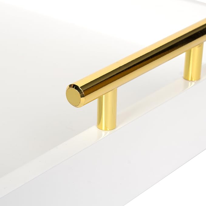 Kate and Laurel Lipton Decorative Tray with Polished Metal Handles, White and Gold