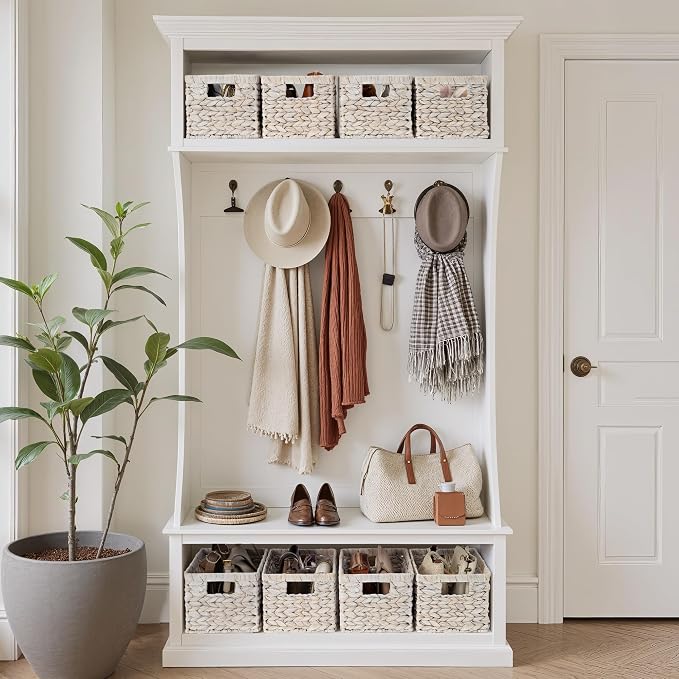 StorageWorks Wicker Storage Baskets for Shelves,White Wicker Baskets,2-Pack | Water Hyacinth Pantry Baskets,Wicker Storage Baskets for Organizing,Pantry Organizers and Storage,White Baskets for Storage