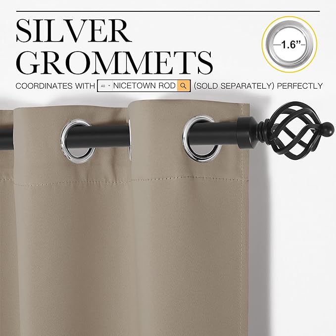 NICETOWN Blackout Window Curtains 70" L, 2 Panels, 34 inch, Taupe, Grommet Top Room Darkening Thermal Insulated Vertical Window Drapes Modern for Flat/Apartment