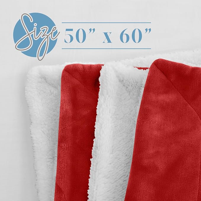 Elegant Comfort Reversible, Solid Sherpa Throw Blanket, All-Season Blanket- Super Soft, Cozy and Plush- Decorative Throw, Perfect for Lounging, 50 x 60 inches, Sherpa Throw Red