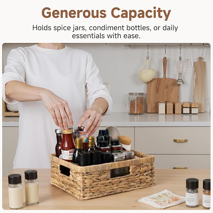 StorageWorks Water Hyacinth Pantry Baskets for Organizing,Natural,1-Pack | Wicker Storage Baskets for Organizing,Pantry Baskets for Organizing,Woven Baskets,13 inch Basket,13"L x 10¼"W x 4 ¾"H