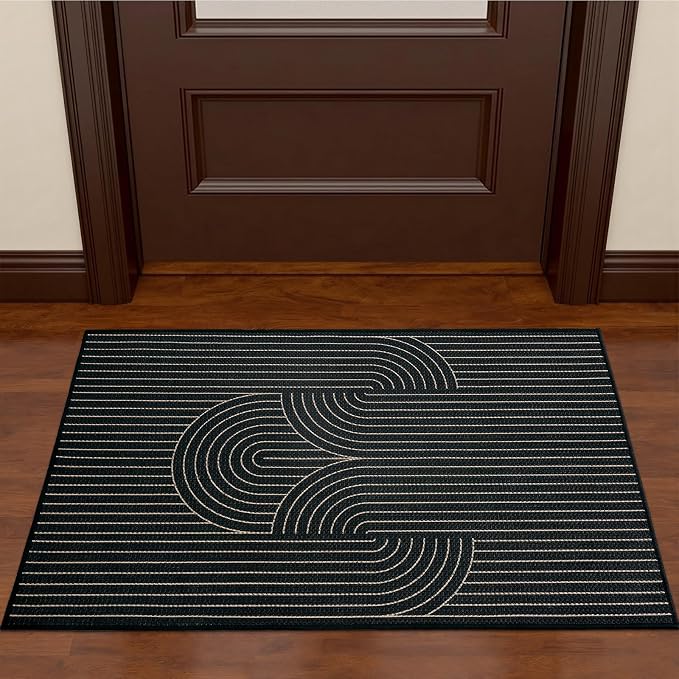 EDIMENS Easy Jute 2x3 Entryway Rug Door Mat Small Entry Rugs Indoor Outdoor | Non Slip Washable Rainbow Area Rug Farmhouse Low Pile Black Indoor Outdoor Doormat for Entrance Porch Doorway