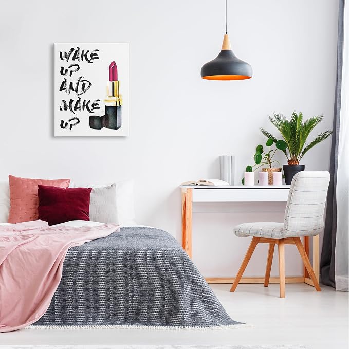 Wake Up and Make Up Typography, 24 x 30 Inch Canvas Wall Art | Stupell Industries · By Amanda Greenwood · Ready to hang · Great for bedroom or office · Made in USA