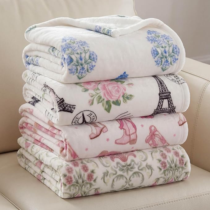 Oversized Plush Throw Blanket 60" x 70", Floral Paris Pink