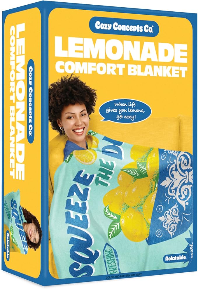 Cozy Concepts Co. Lemonade Comfort Blanket by Relatable - Cozy Throw for Room Decor, Everyday Lounging or Funny Gag Gifts for Teens - Includes 1 Giant 60" Lemonade Blanket