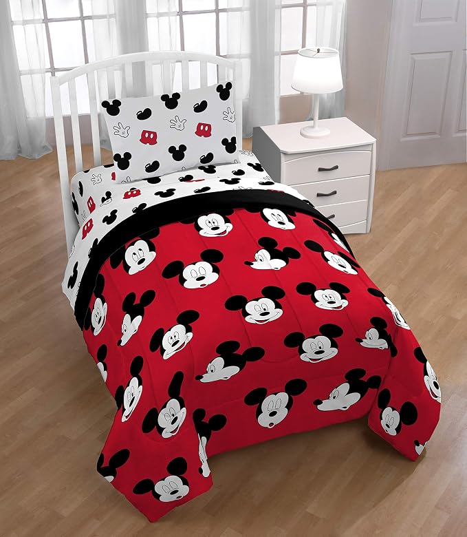 Jay Franco Disney Mickey Mouse Kids Twin Sheet Set 3 Piece - Reversible | Super Soft Brushed Microfiber, Deep Pocket, Breathable, Machine Washable Kids Bedding (Official Disney Product)
