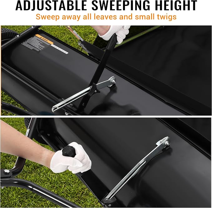 50" Large Capacity Pull Behind Lawn Sweeper with Adjustable Sweeping Height - Leaf & Grass Collector with Dumping Rope Design for Picking Up Grass and Debris
