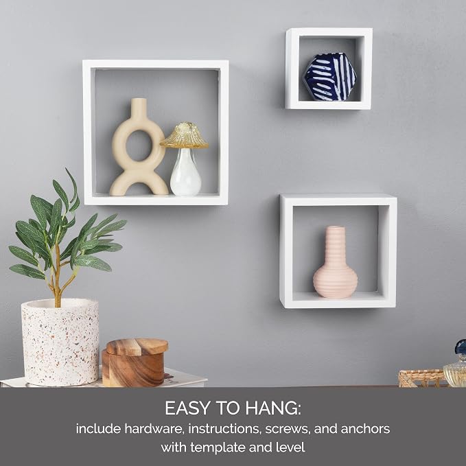 MELANNCO Floating Square Cube Shelves, for Bedroom, Living Room, Bathroom, Kitchen, Nursery, White (Pack of 12)