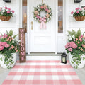 OLANLY Buffalo Plaid Rug 2'4" x 3'7" (27.5" x 43") – Pink and White Cotton Checkered Doormat, Washable Indoor Outdoor Rug for Layered Front Porch, Kitchen, Entryway Decor