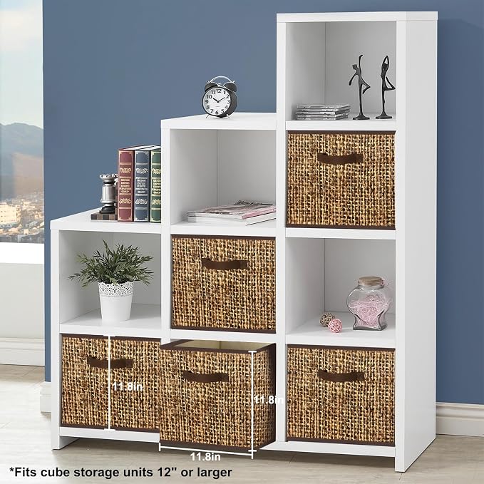 homyfort 12x12 Cube Storage Bins - Fabric Cubby Bins with Dual Handles, Collapsible Storage Organizer for Shelf, Closet, Nursery, Set of 6 （PRINTING instead of Rattan Weaving）