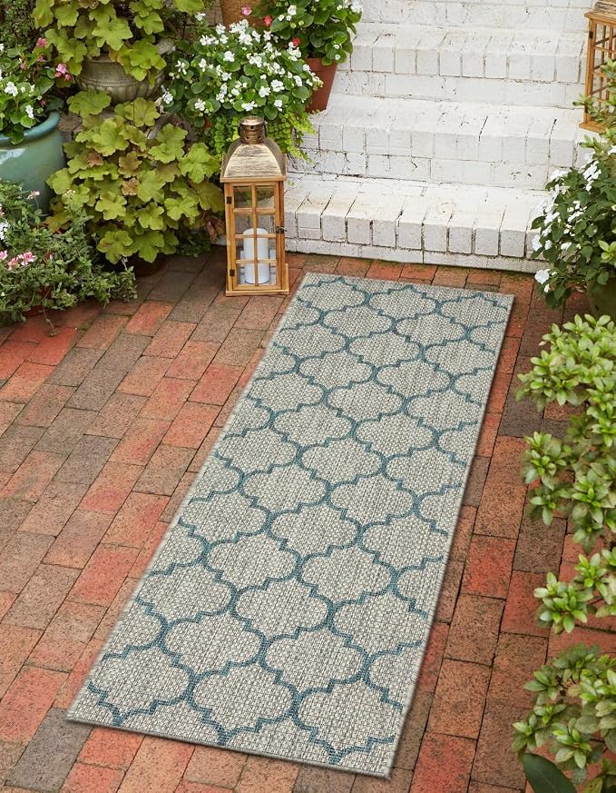 Unique Loom Outdoor Trellis Collection Area Rug (2' x 6' 1" Runner, Gray/ Ivory)