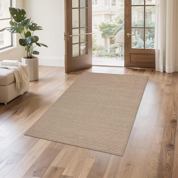 Non-Slip Jute Rug for Entryway: 3x5 Outdoor Mat - Swirl Curved Pattern | Safe Walking for Family All Day and Help with Cutting Slip Falls by 70%