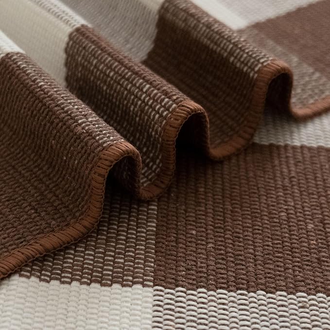 Buffalo Plaid Outdoor Rugs, 2'x4'3'' Brown and White Checkered Indoor/Outdoor Area Rug, Layering Rug for Hello/Welcome Door Mat, Washable Cotton Woven Farmhouse Mat for Fall Front Porch Décor