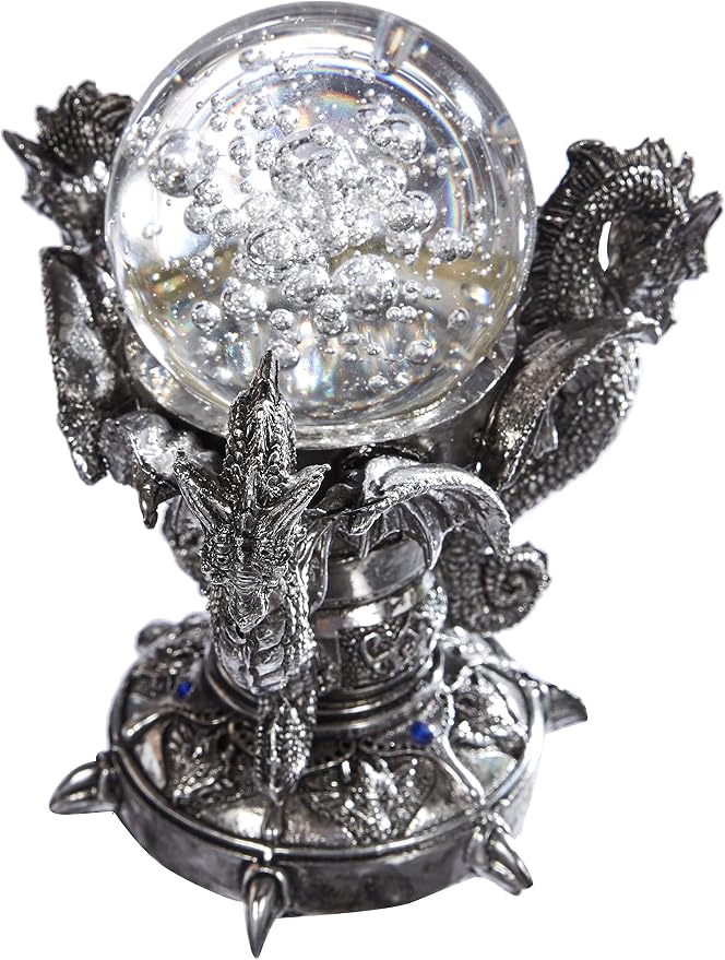 Design Toscano Dragons of Corfu Castle Gothic Decor Statue Globe Figurine, 5 Inch, Polyresin and Glass, Silver Chrome